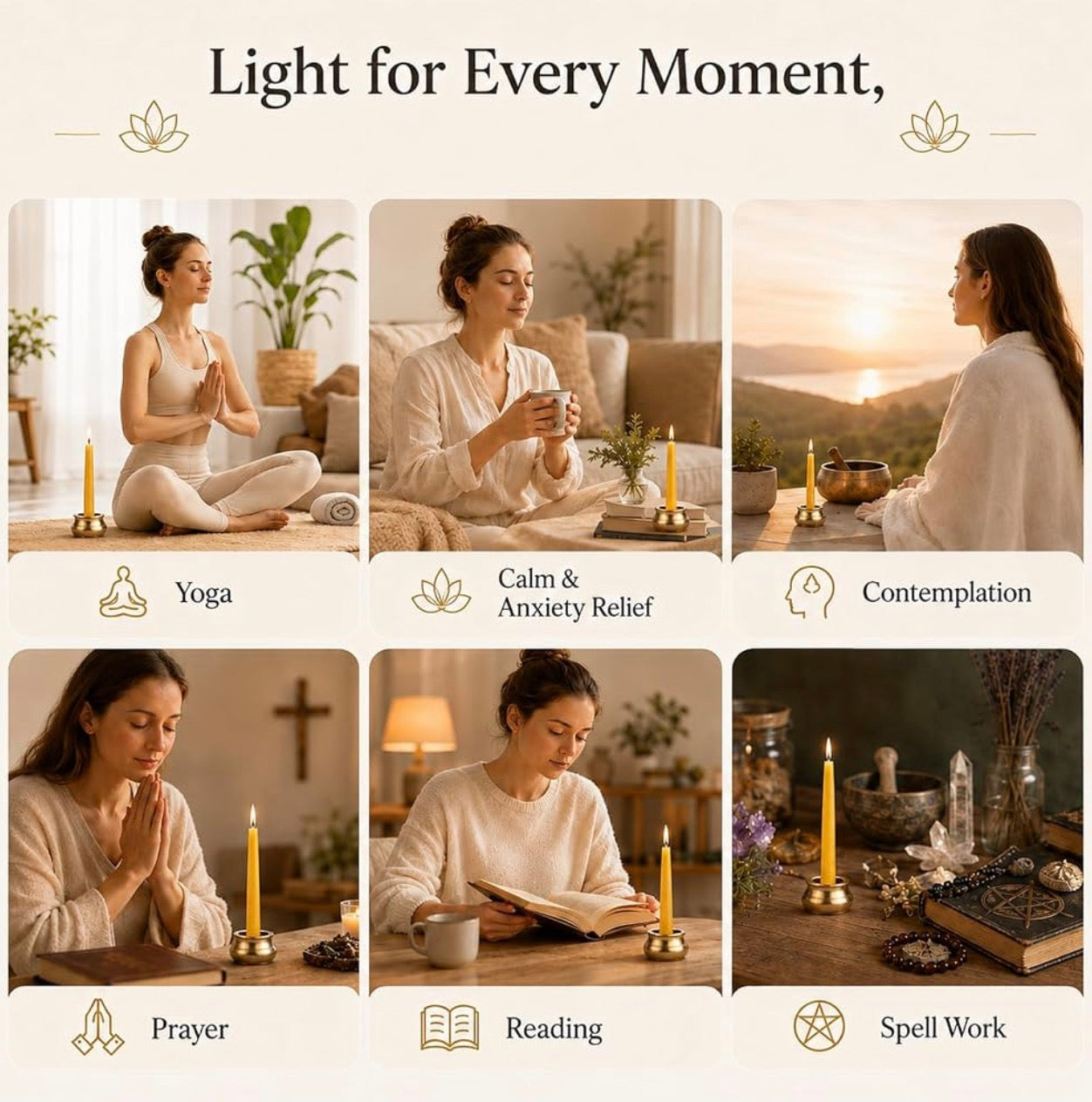 Velas de meditación de cera de abeja
